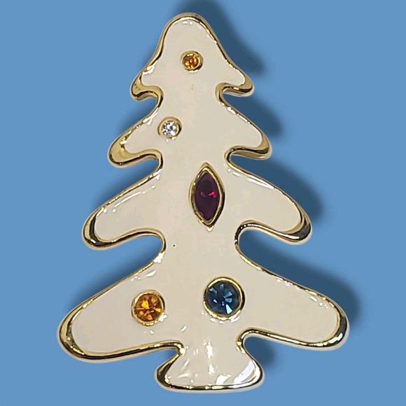 Vintage Modernist Rhinestone & Enamel Christmas Tree Brooch Pin LIA - Picture 2 of 4